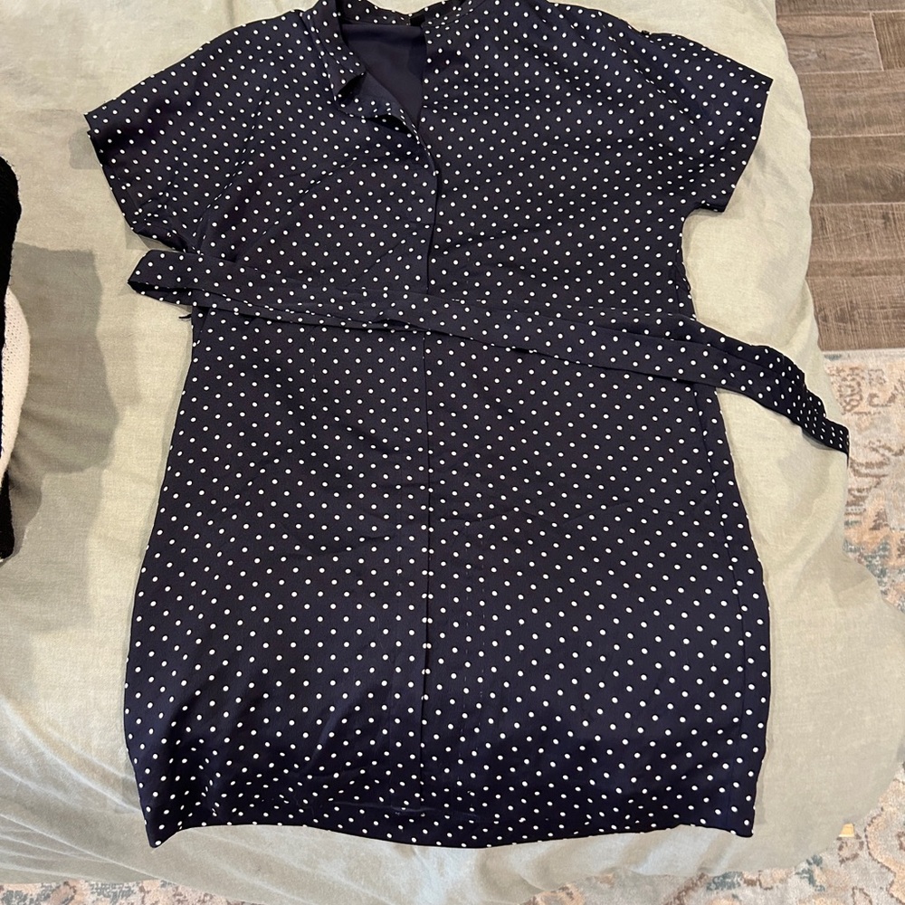 Ann Taylor work belted polka dot shirt dress
